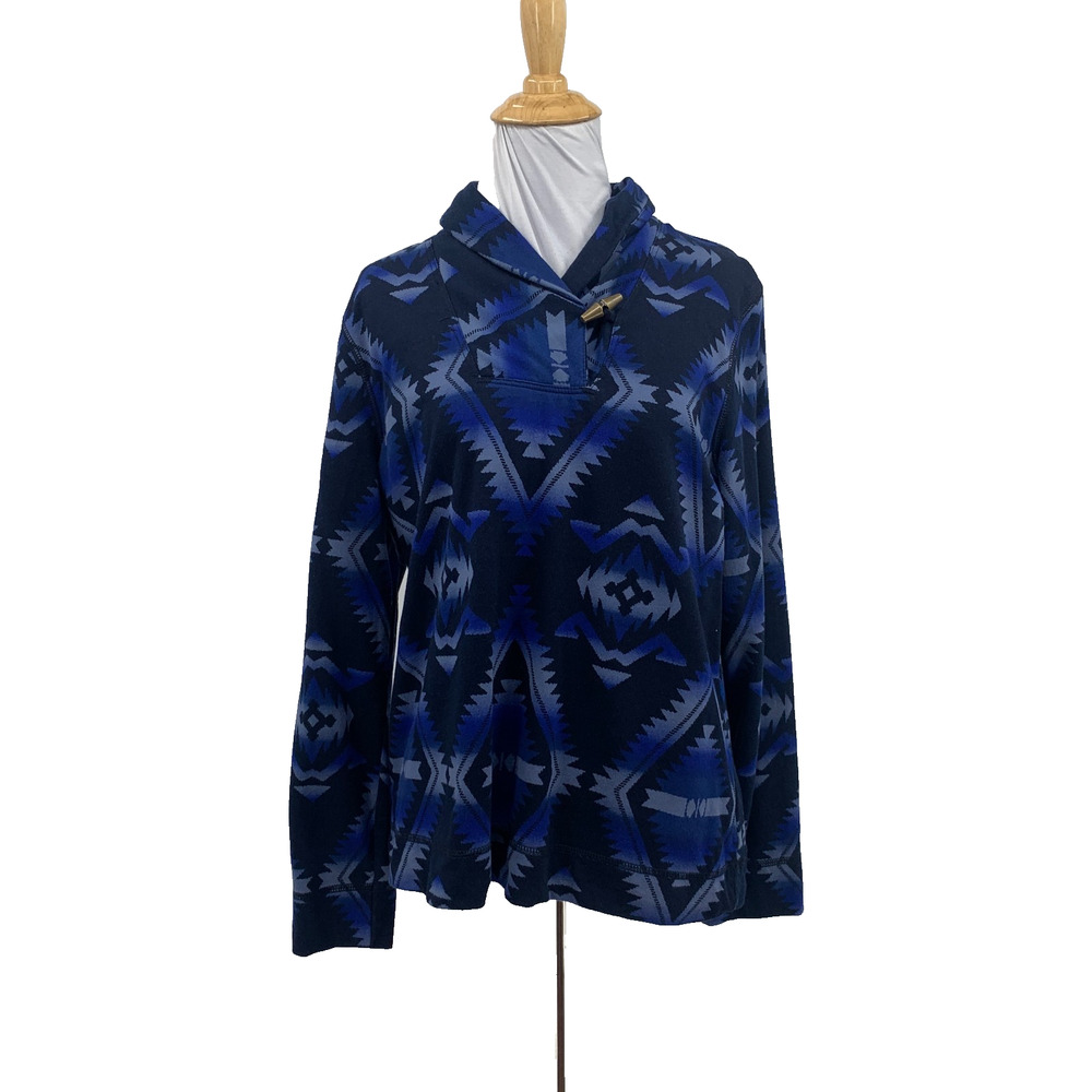 Chaps Denim Shirt Women PXL Petite Southwestern Aztec Toggle Shawl Neck Pullover